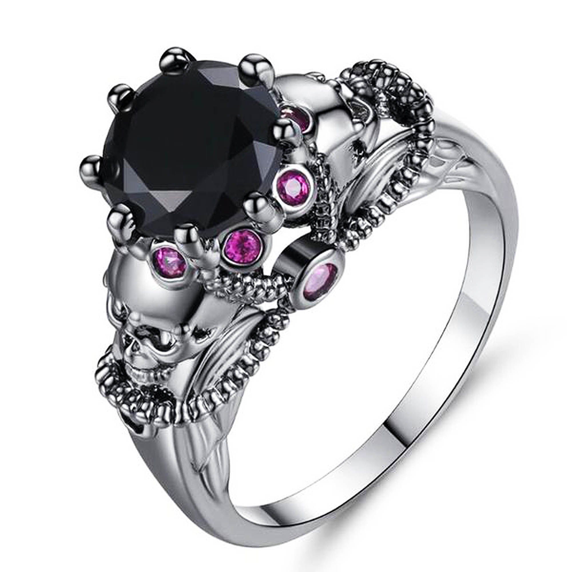 Austrian Colorful CZ Crystal Black Gun Skull Ring
