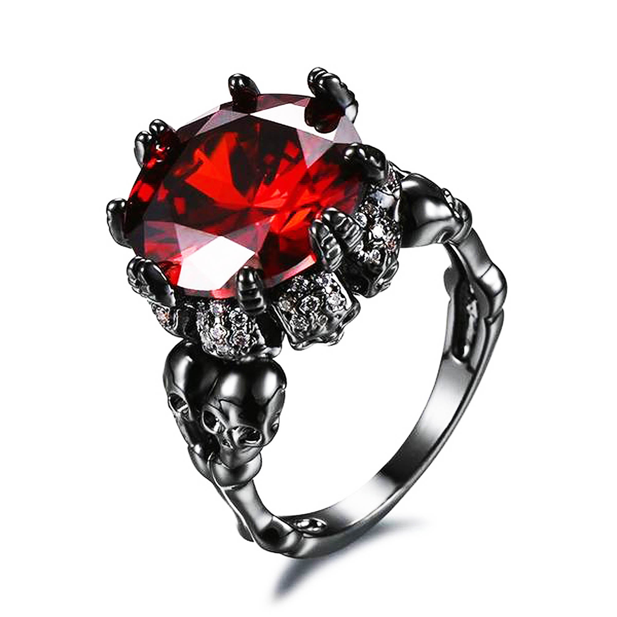 Austrian Gothic Big CZ Crystal  Black Gun Ring
