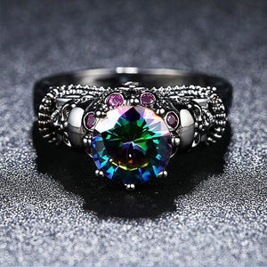 Austrian Colorful CZ Crystal Black Gun Skull Ring