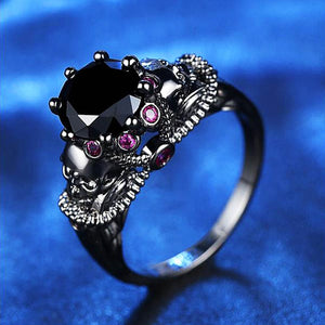 Austrian Colorful CZ Crystal Black Gun Skull Ring
