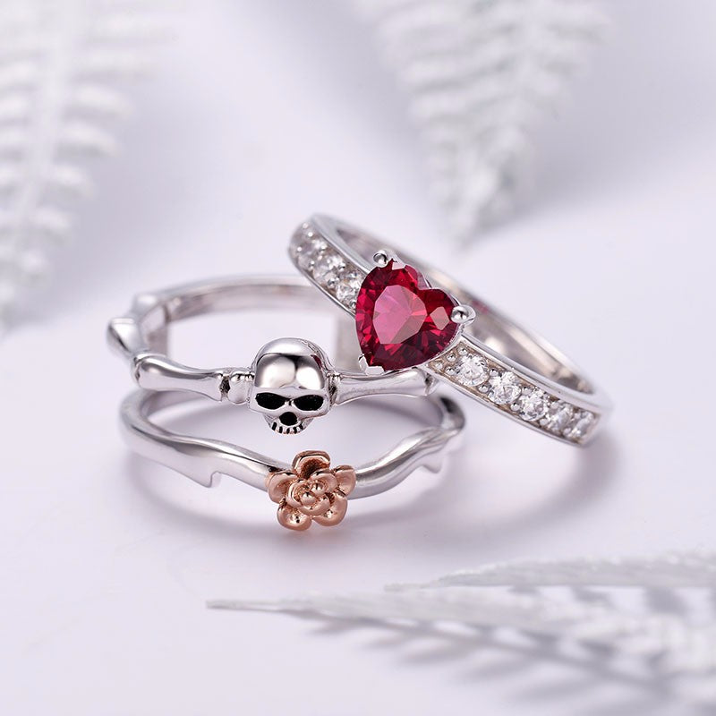 Austrian CZ Crystal 3 Style Gothic Silver Ring